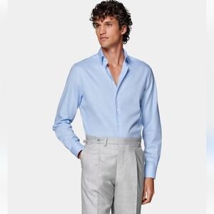 NWT Suit Supply Traveller Light Blue Slim Fit Shirt 37